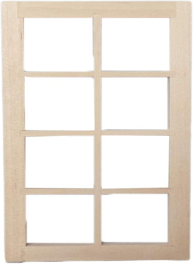SquarezhenBo 1pc Wood Color Dollhouse Window,Wooden Traditional 1/12 Scale 8-Pane Door Dollhouse Window Frame Miniature Furniture,Furniture Accessories - Image 1